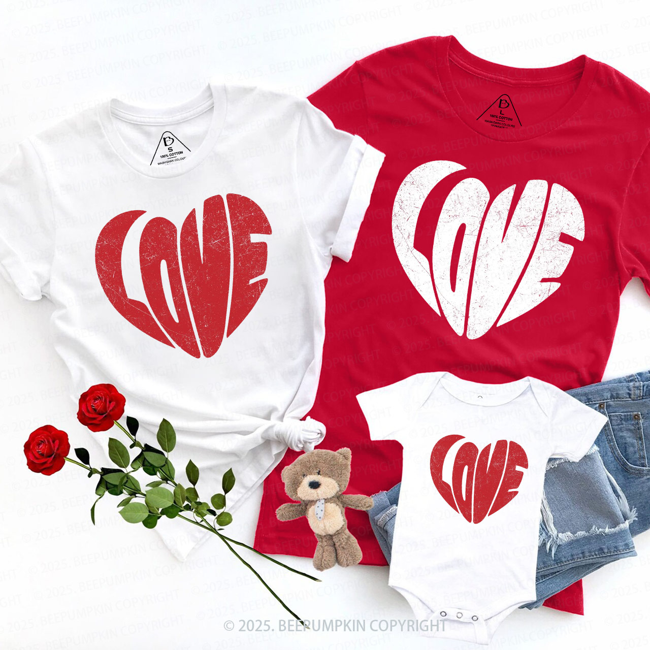 Retro Love Heart Valentine's Day Family Shirt