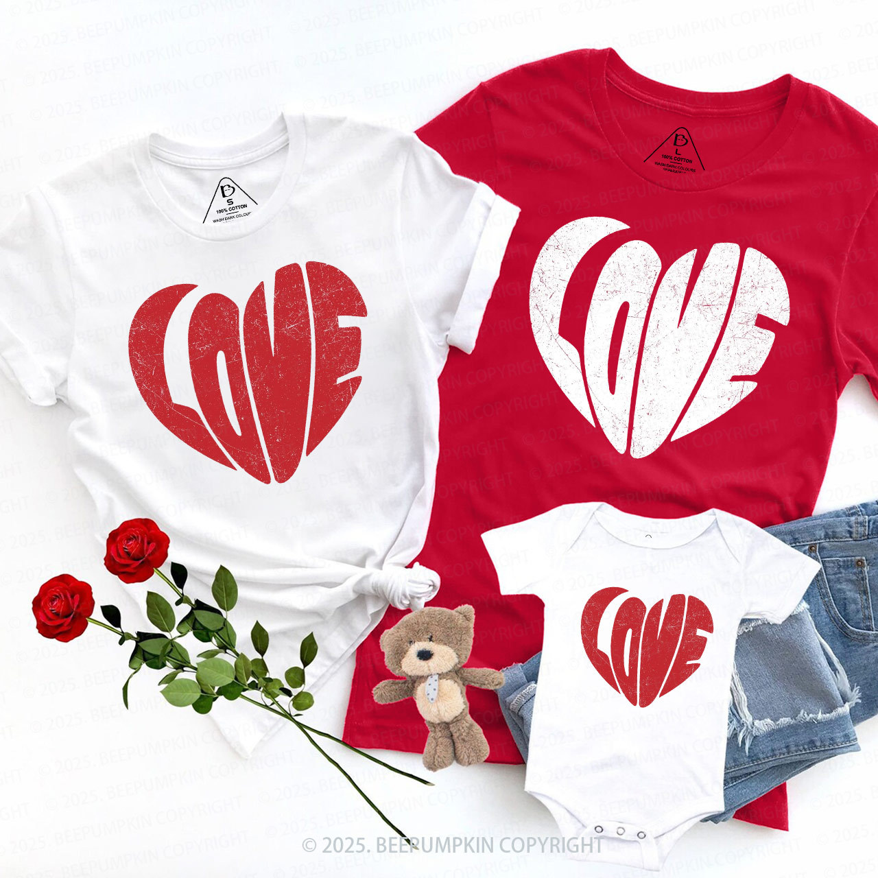 Retro Love Heart Valentine's Day Family Shirt