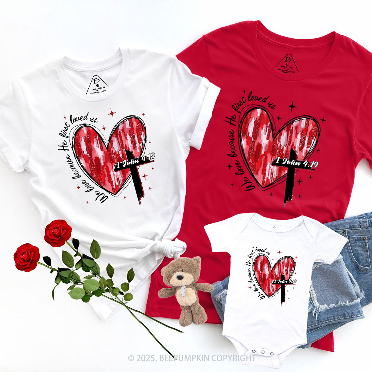 Heart Cross Valentine Jesus Family Shirt