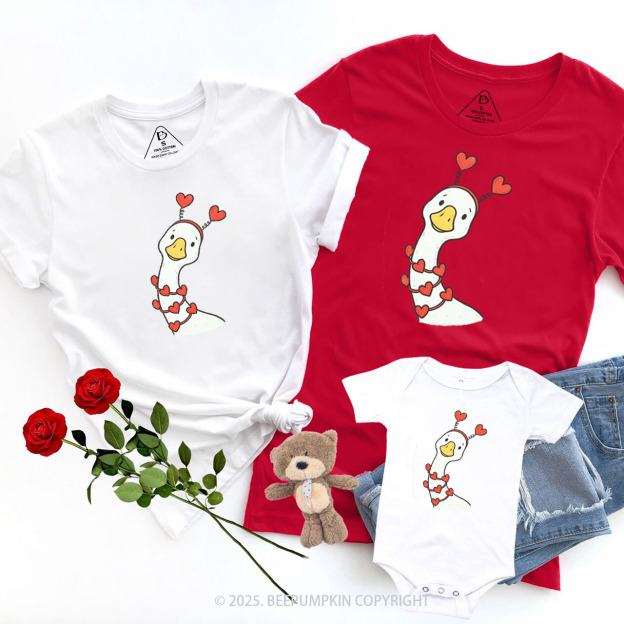 Pink Bow Preppy Goose Valentine's Day Family Shirt