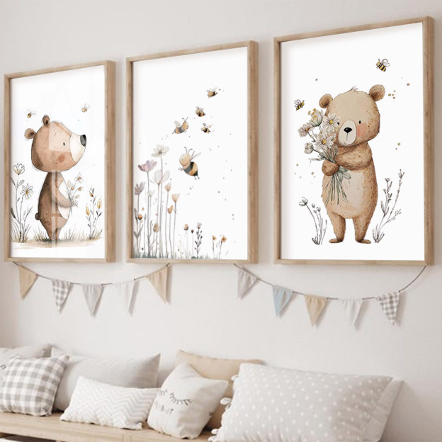 Bear & Bee Adventure Digital Nursery Wall Art