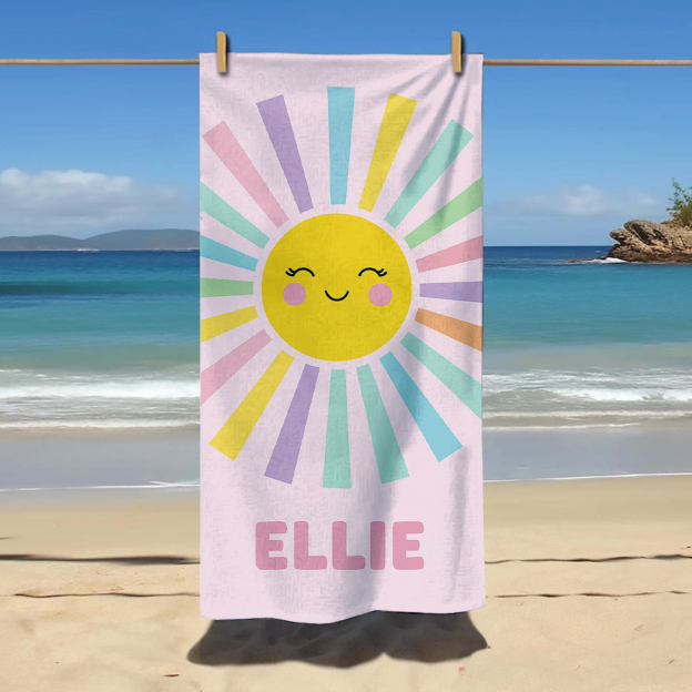 Personalized Colorful Rainbow Sun Beach Towel
