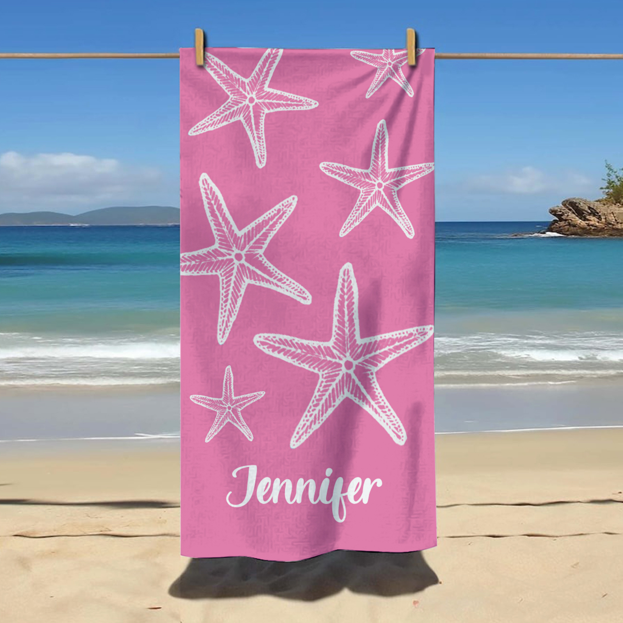 Personalized Starfish Name Beach Towel
