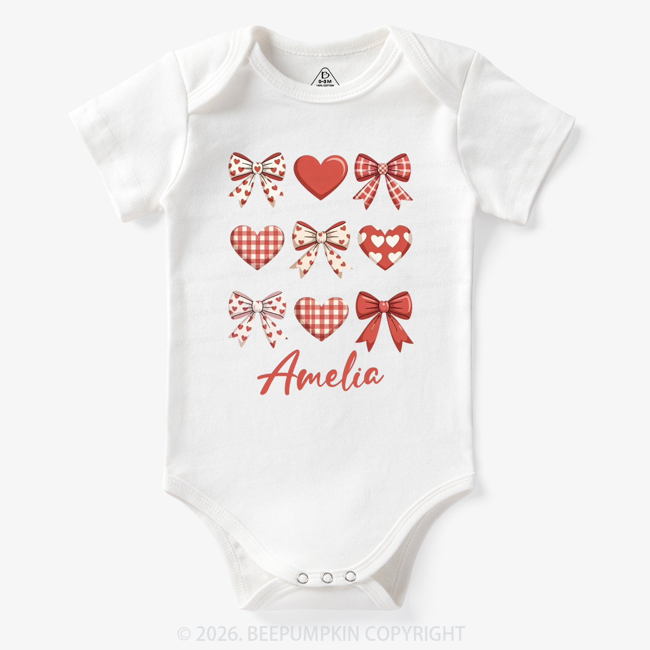 Personalized Bow Heart Valentine's Day Bodysuit