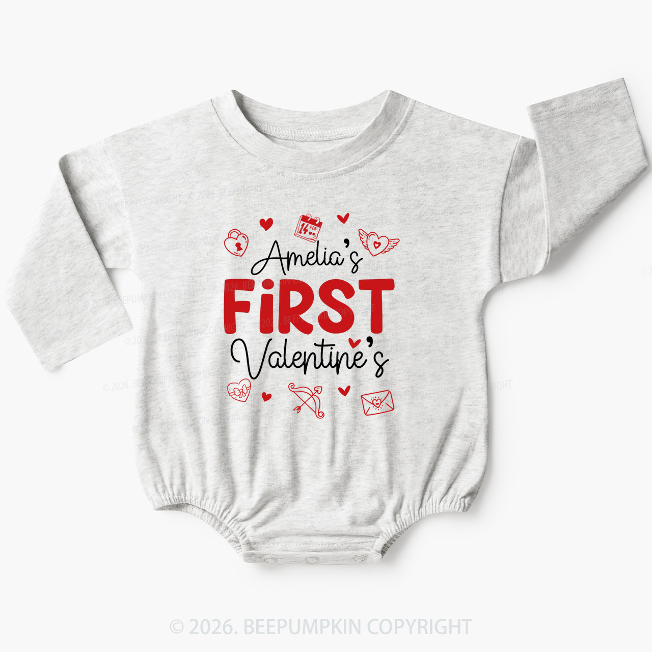 Personalized Baby First Valentine's Day Baby Bubble Romper Beepumpkin