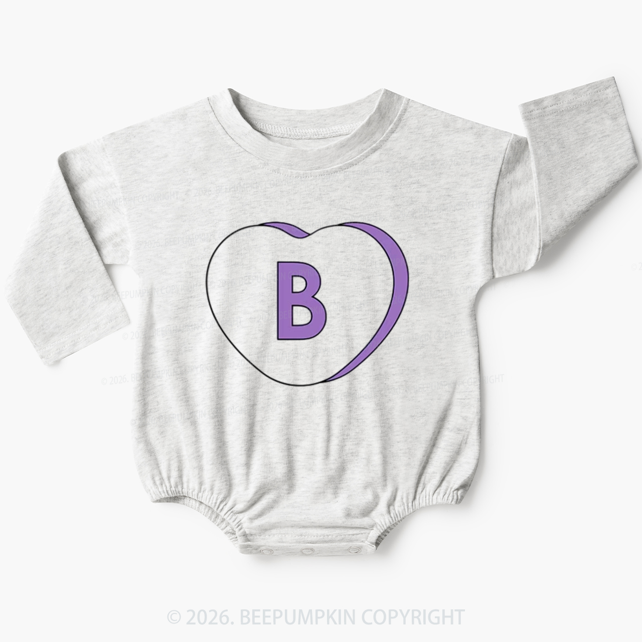 Personalized Candy Heart Initial Valentine's Day Baby Bubble Romper Beepumpkin
