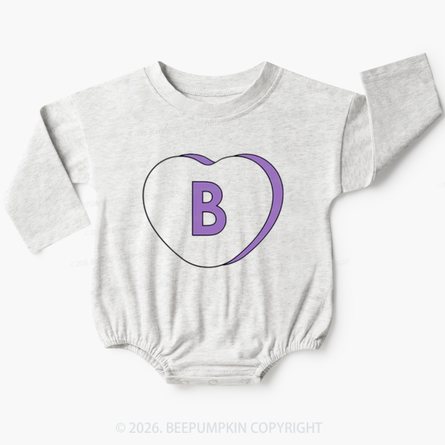 Personalized Candy Heart Initial Valentine's Day Baby Bubble Romper Beepumpkin