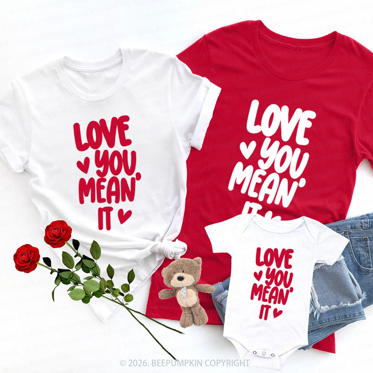Love you Mean it Valentine's Day Family Shirt