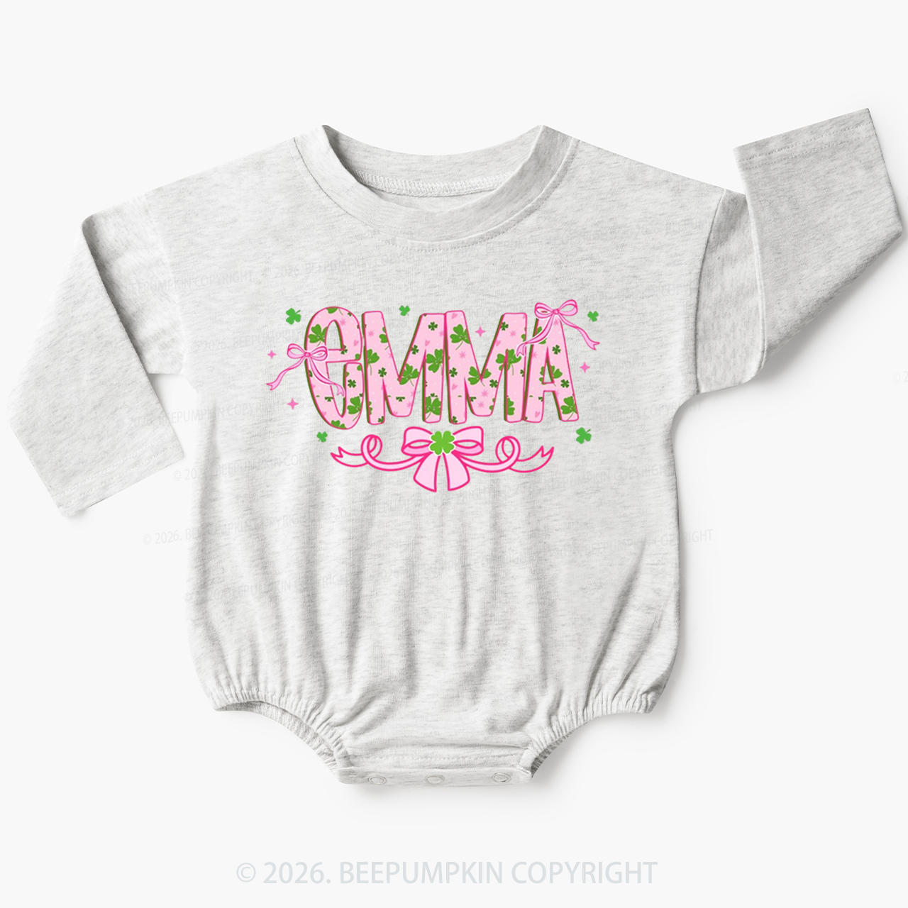 Personalized Name Shamrock St. Patrick’s Day Baby Bubble Romper Beepumpkin