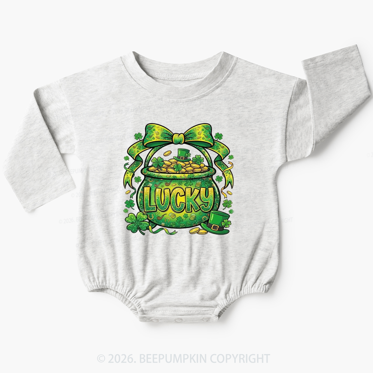 Lucky Shamrock Coquette St. Patrick's Day Baby Bubble Romper Beepumpkin