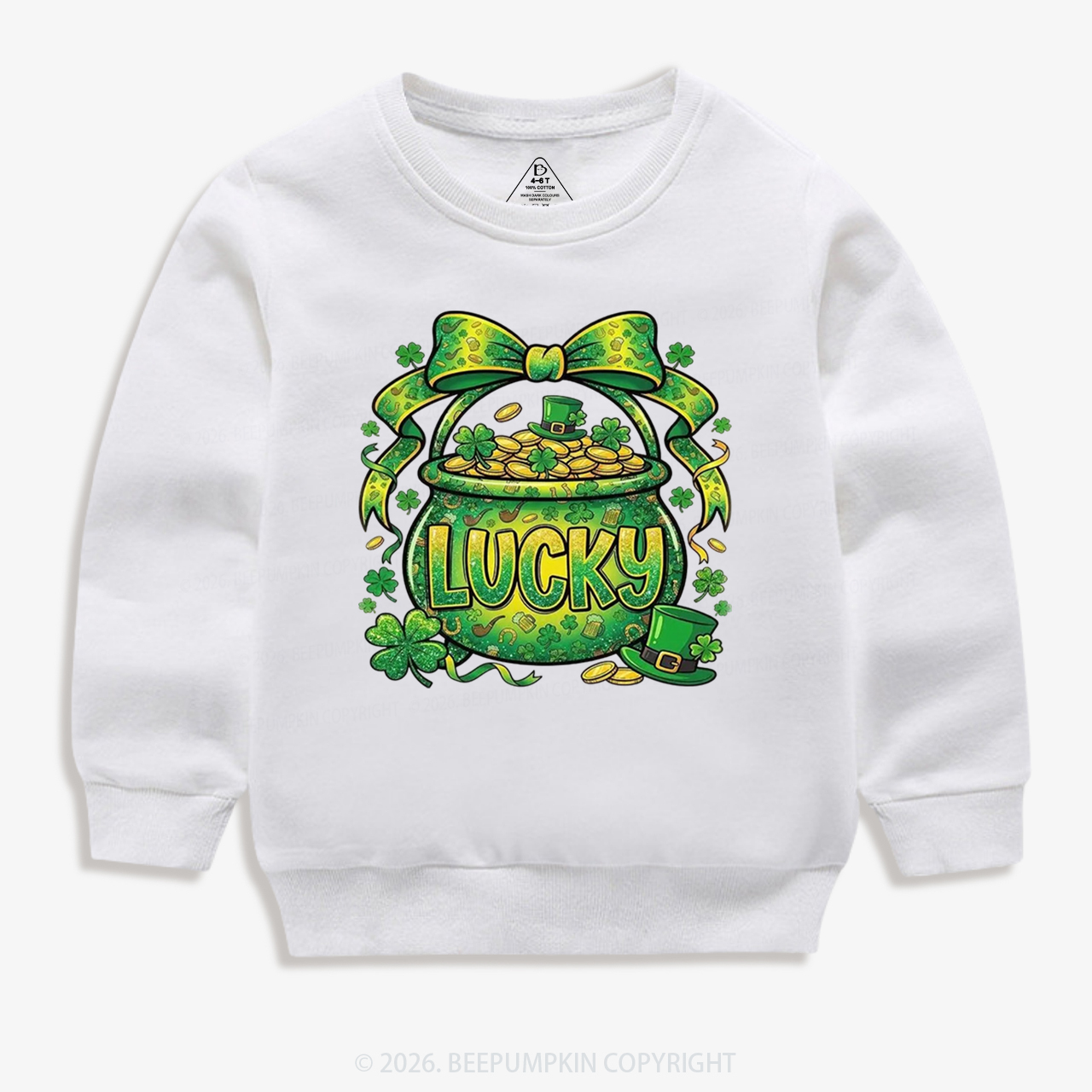 Lucky Shamrock Coquette St. Patrick's Day Kid's Sweatshirt