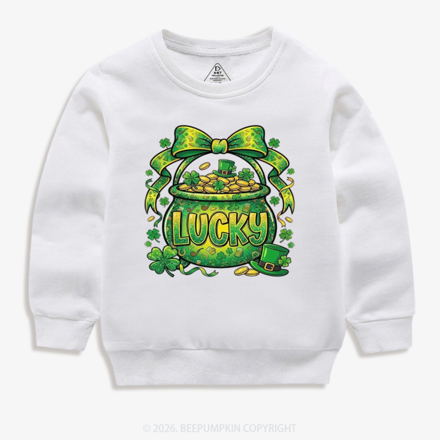 Lucky Shamrock Coquette St. Patrick's Day Kid's Sweatshirt