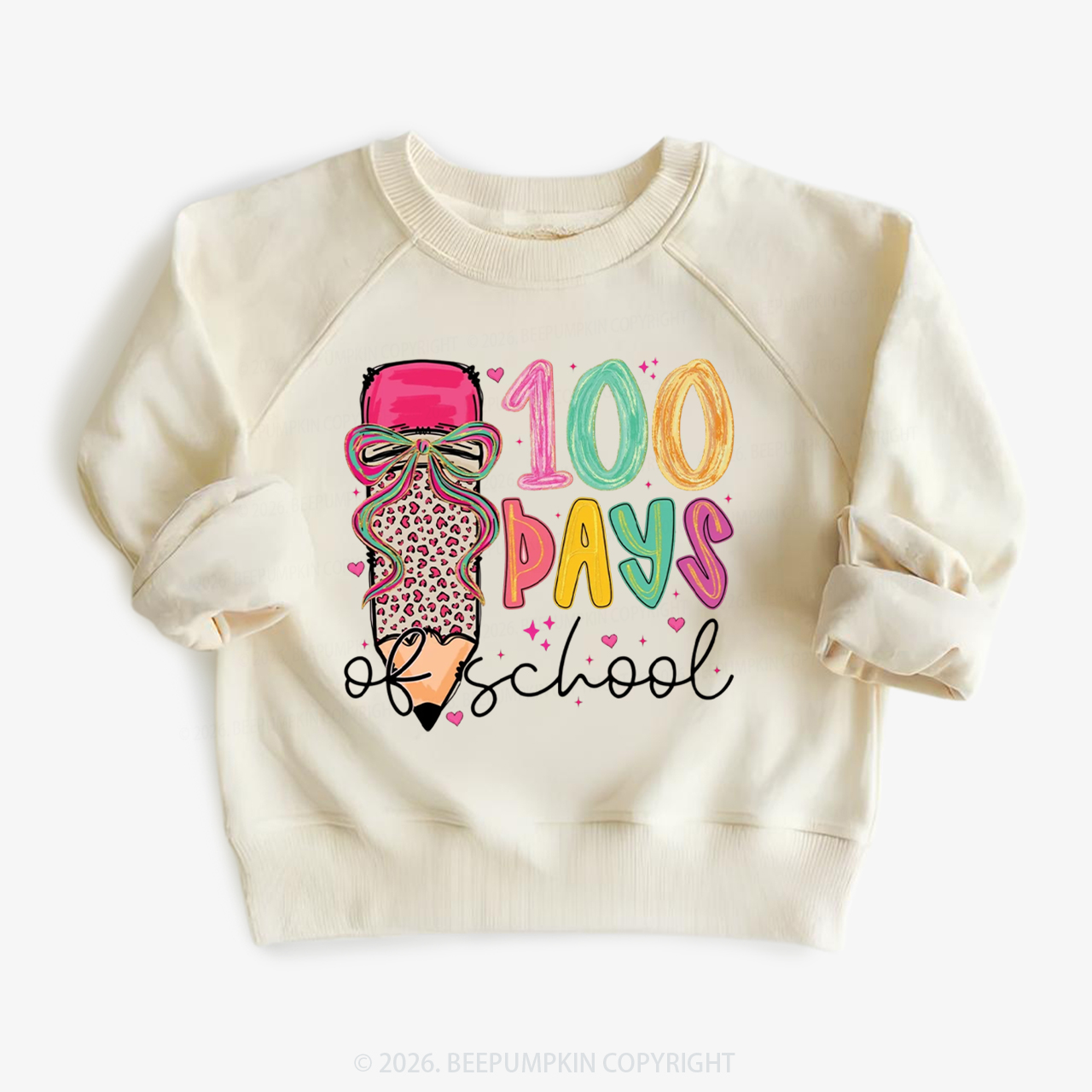 Bow Pencil 100 Days Of  School  Edition Toddler&Kid's Sweatshirt