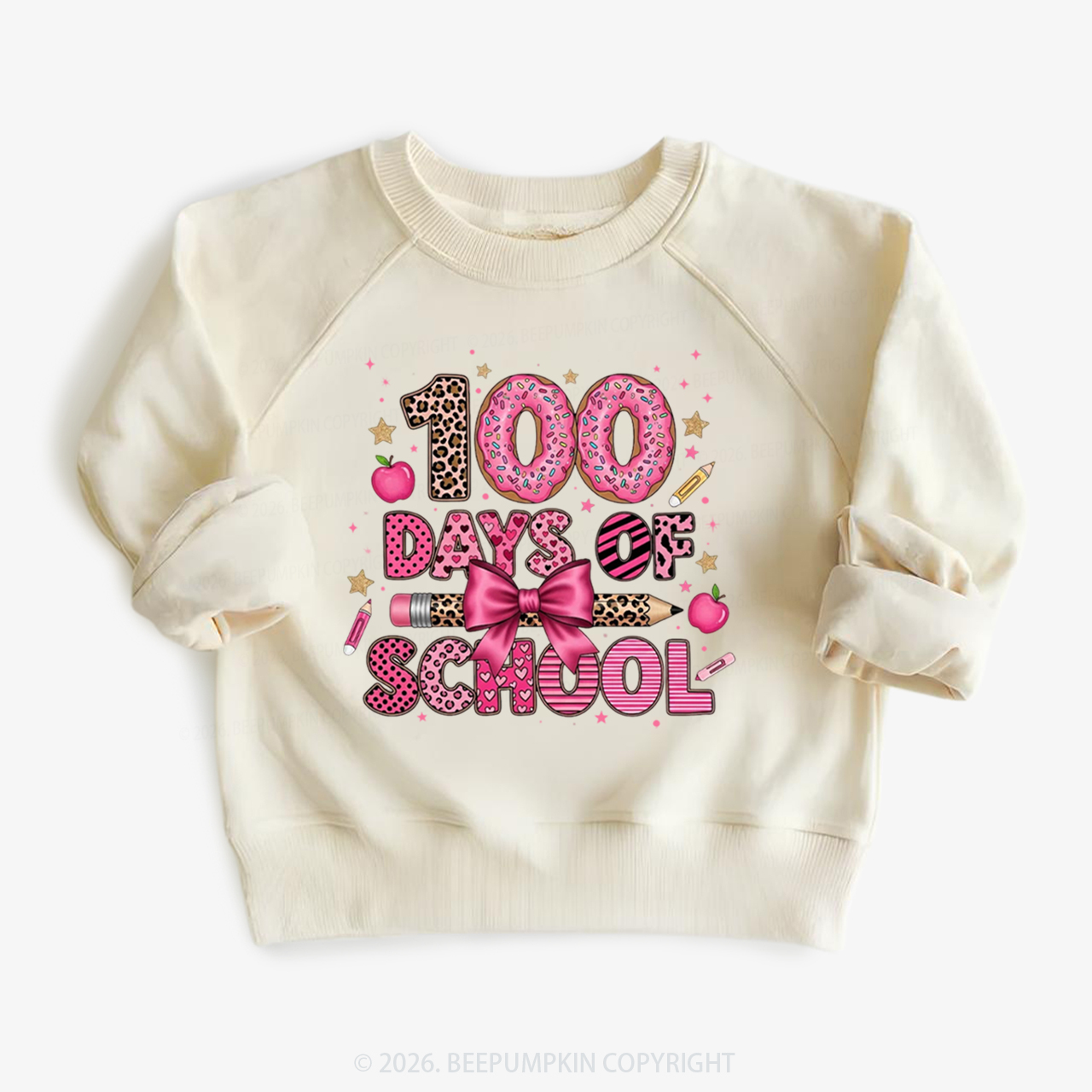 Preppy Pink Bow 100 Days Of School Toddler&Kid's Sweatshirt