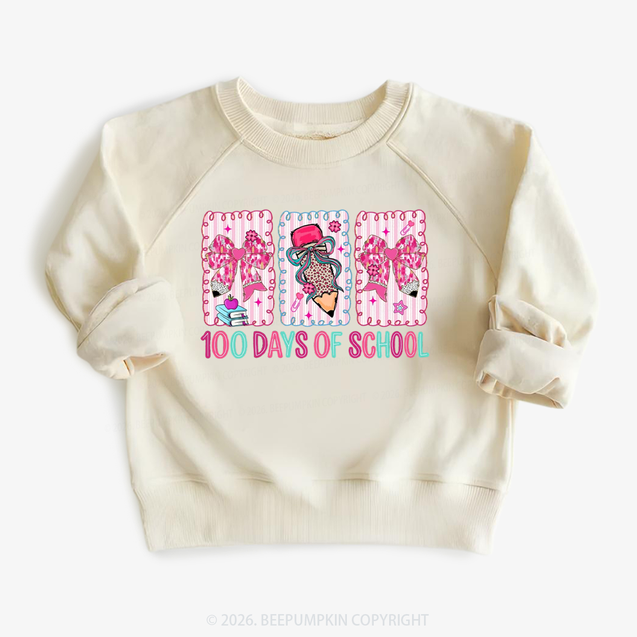 100 Days of School Coquette Bow Pencil Toddler&Kid's Sweatshirt