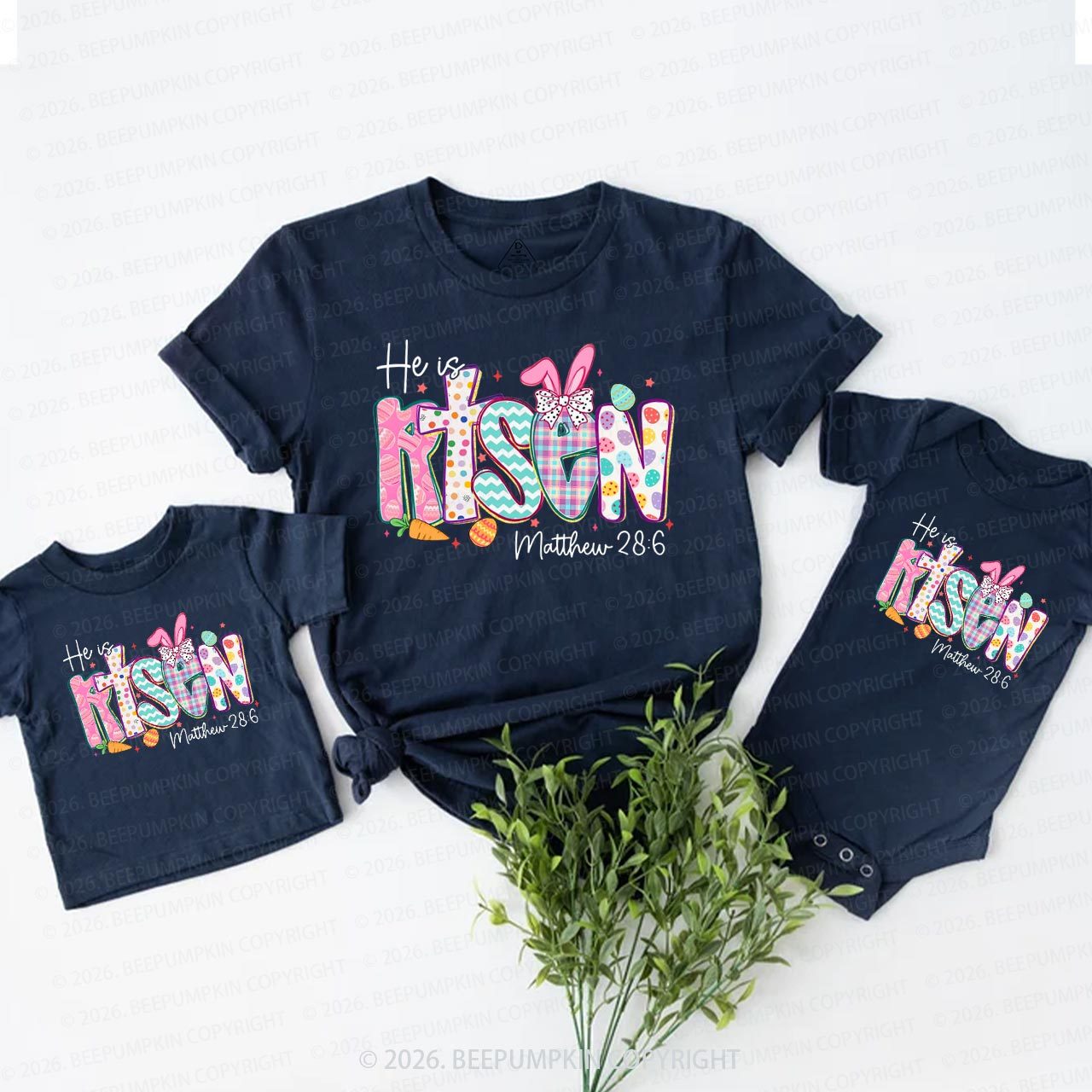 He Is Risen Christian Easter Family Matching T-Shirts