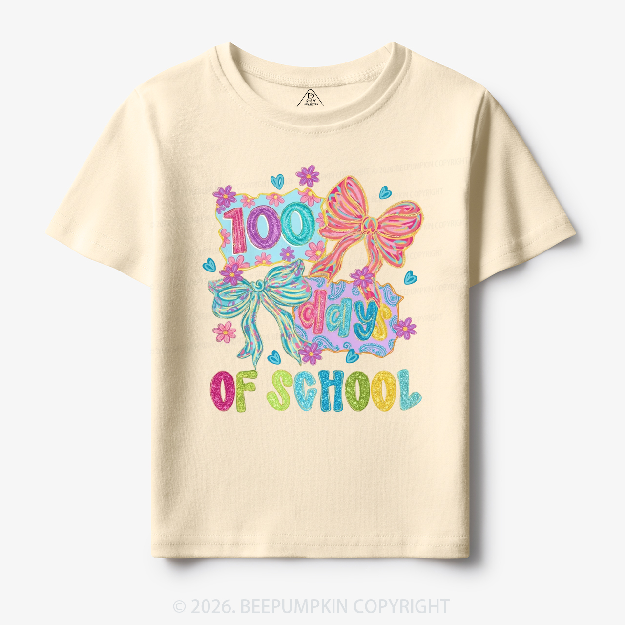 Sparkly Bow 100 Days of School Toddler&Kid's Tees