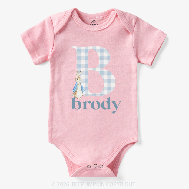 Personalized Gingham Name Easter Bunny Bodysuit
