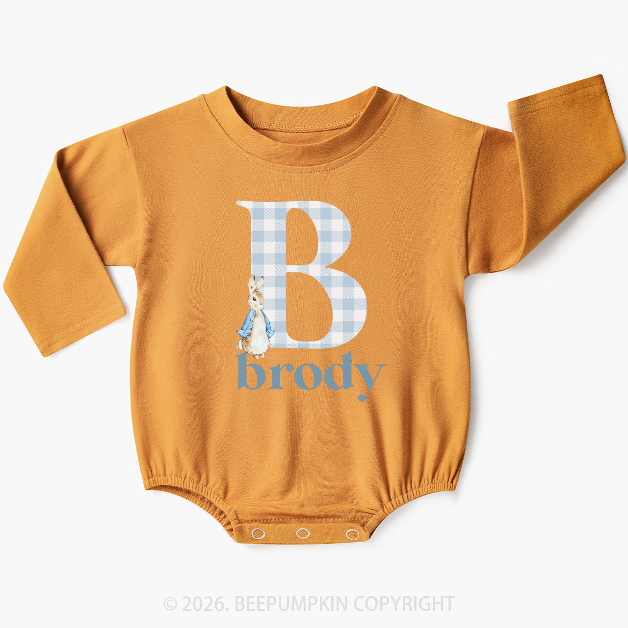 Personalized Gingham Name Easter Bunny Baby Bubble Romper