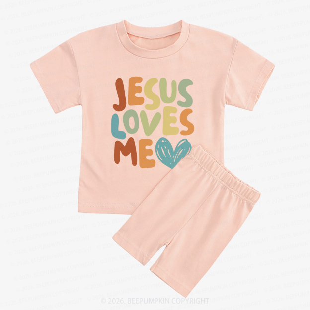 Jesus Loves Me Christian Kids Biker Shorts&Tee