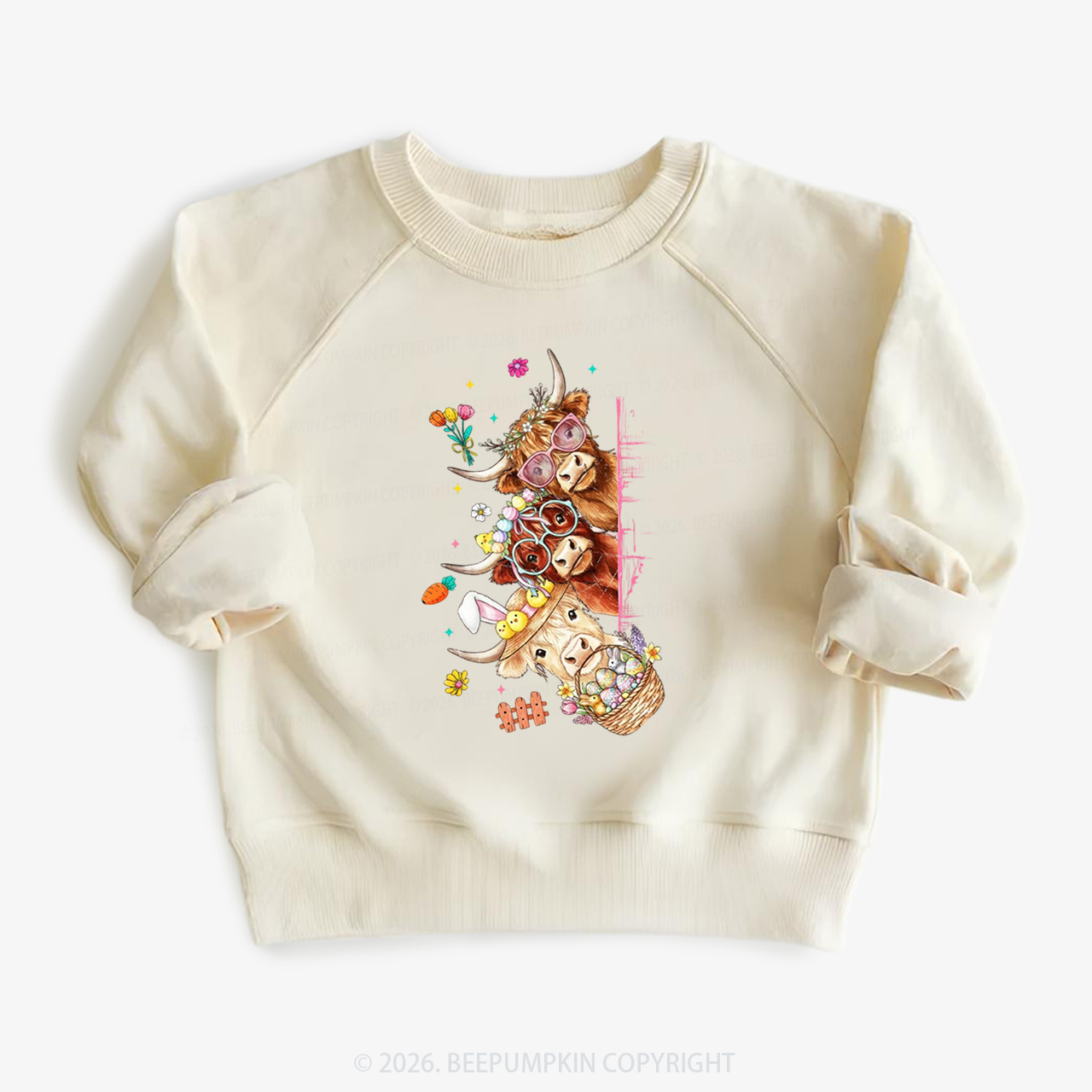 Easter Day Highland Cow&Bunny Kid's Sweatshirt