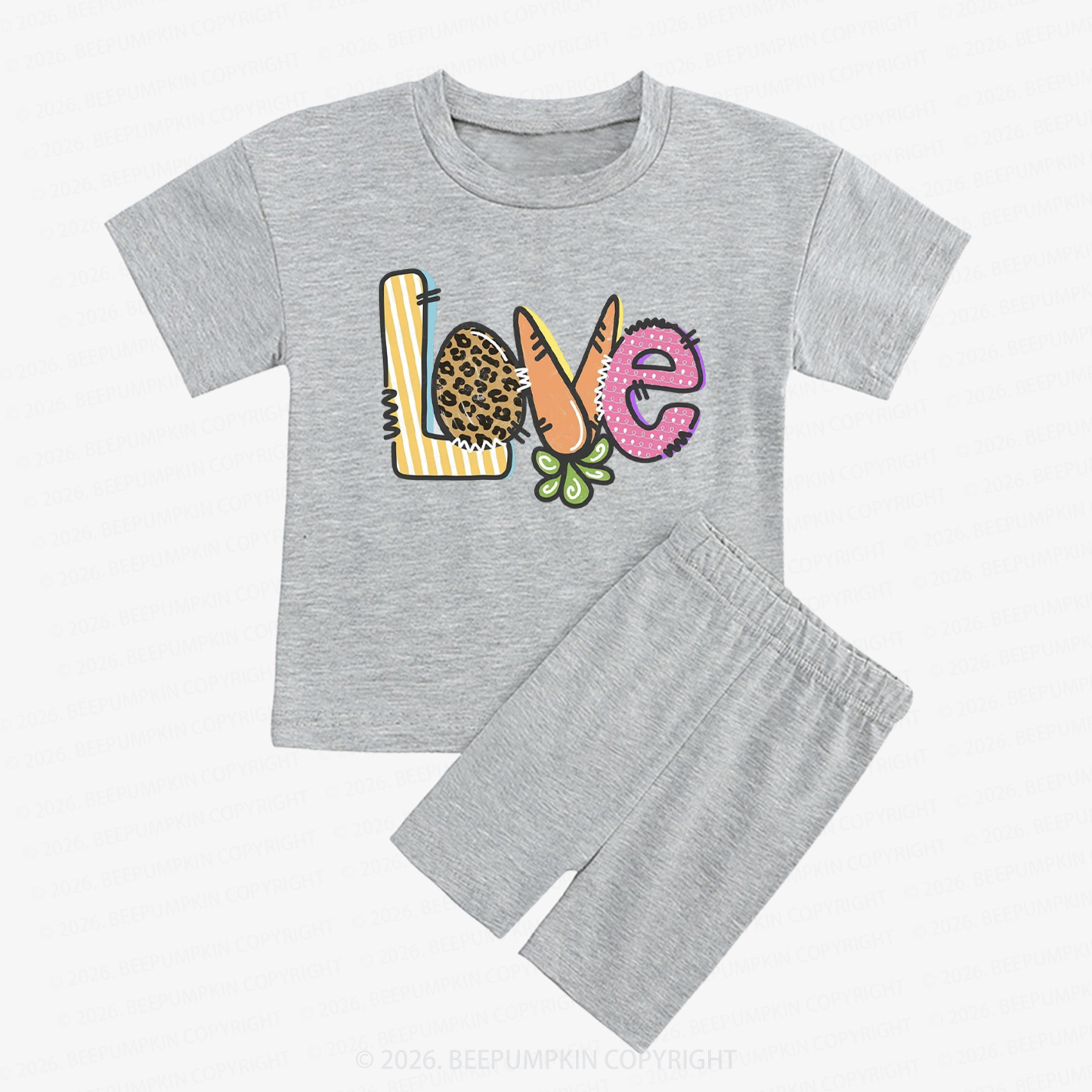 Easter Carrot Love Kids Biker Shorts&Tee