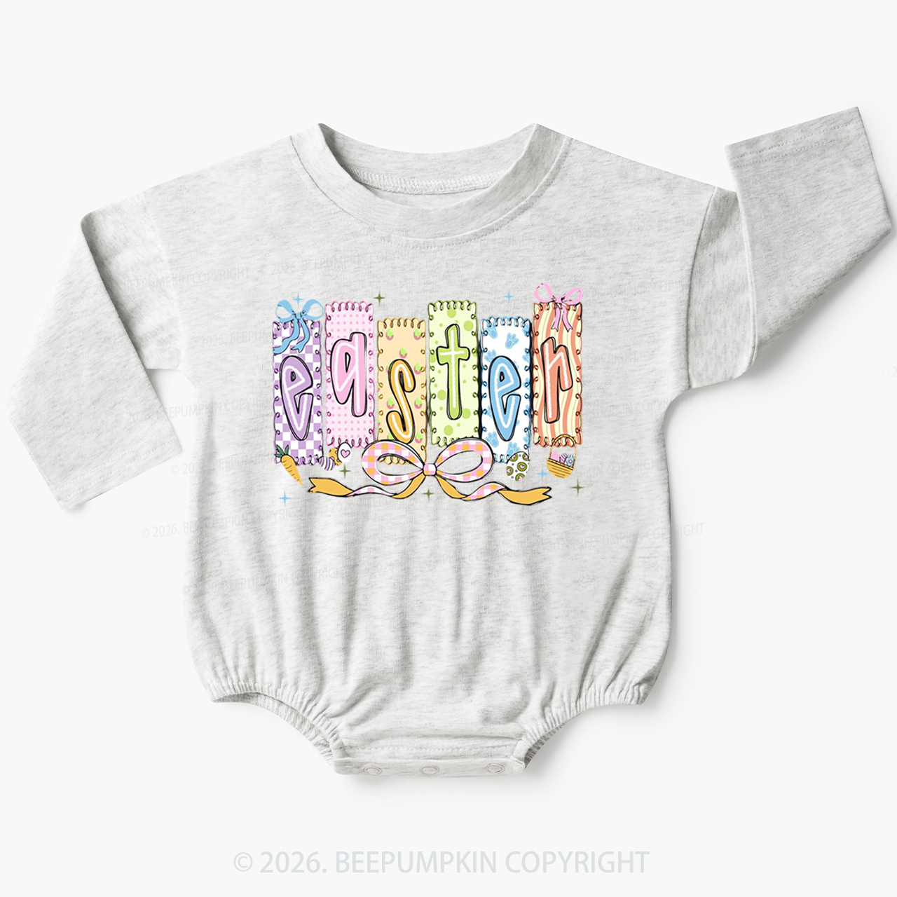 Cute Pastel Preppy Coquette Easter Baby Bubble Romper