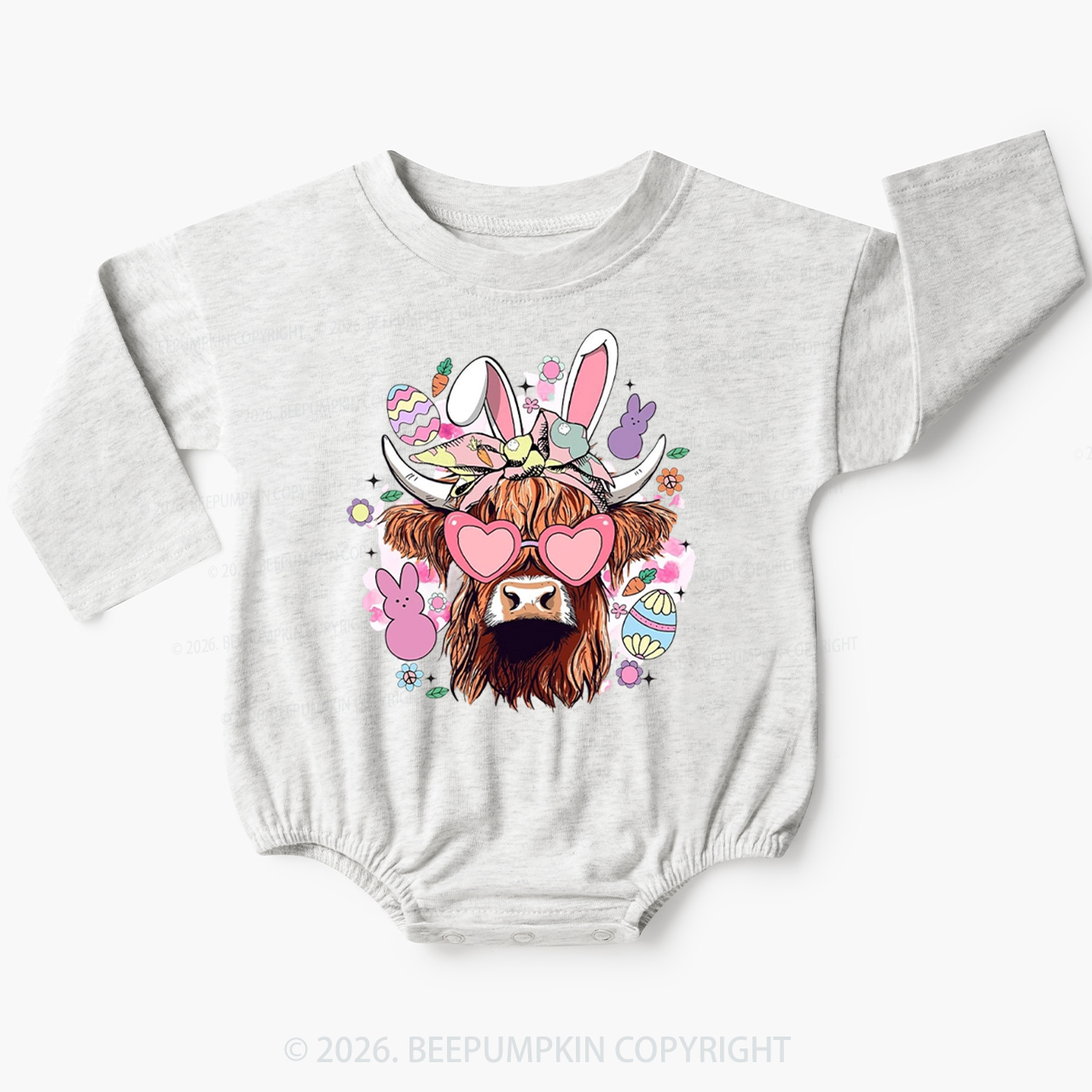Easter Cute Highland Cow Baby Bubble Romper