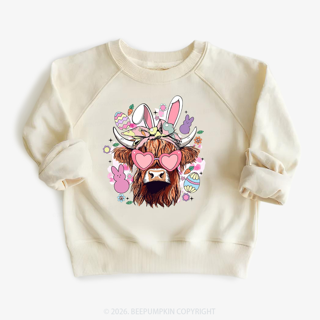 Easter Cute Highland Cow Kid's Sweatshirt