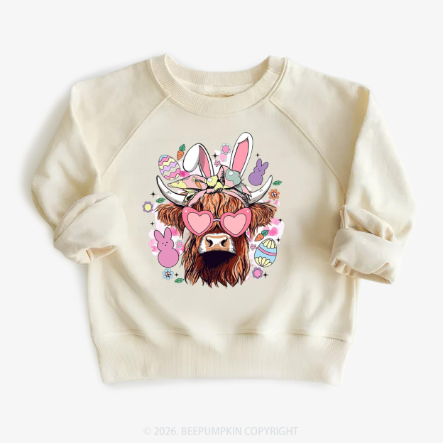 Easter Cute Highland Cow Kid's Sweatshirt