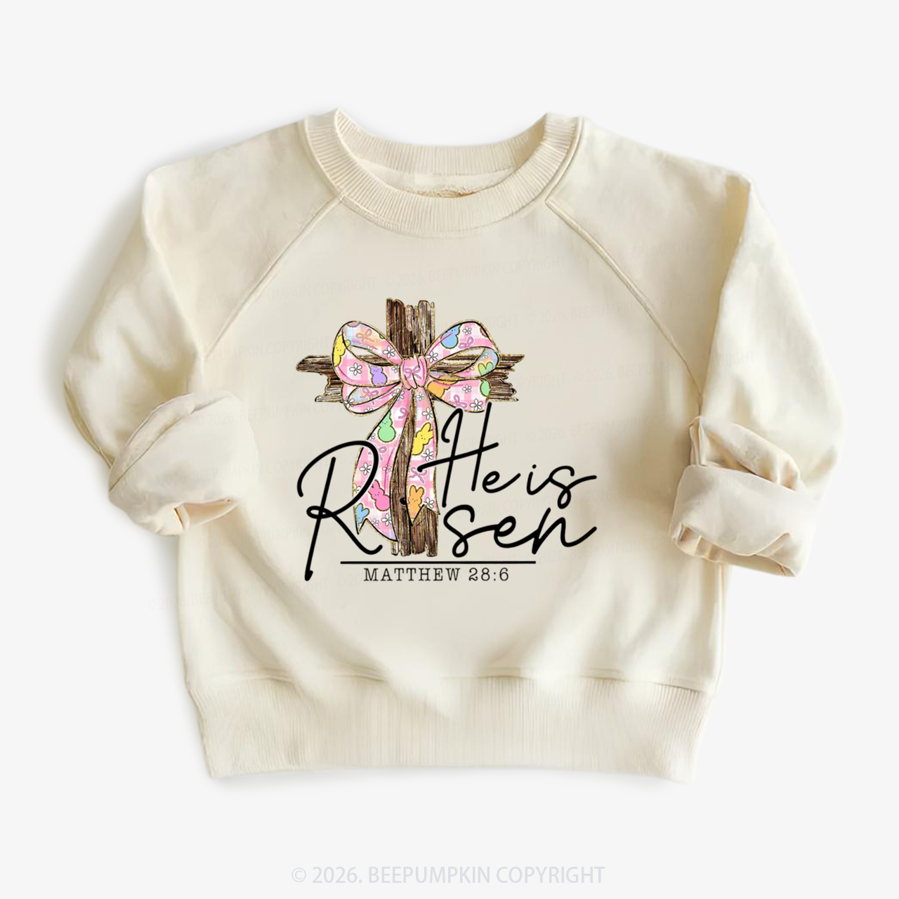 He Is Risen Easter Coquette Bow Kid's Sweatshirt