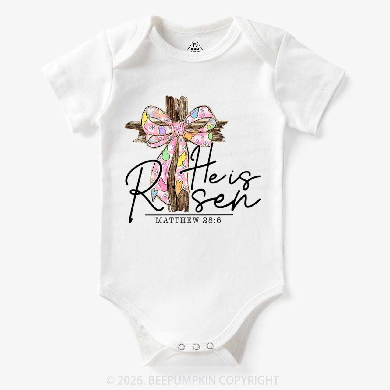 He Is Risen Easter Coquette Bow Bodysuit