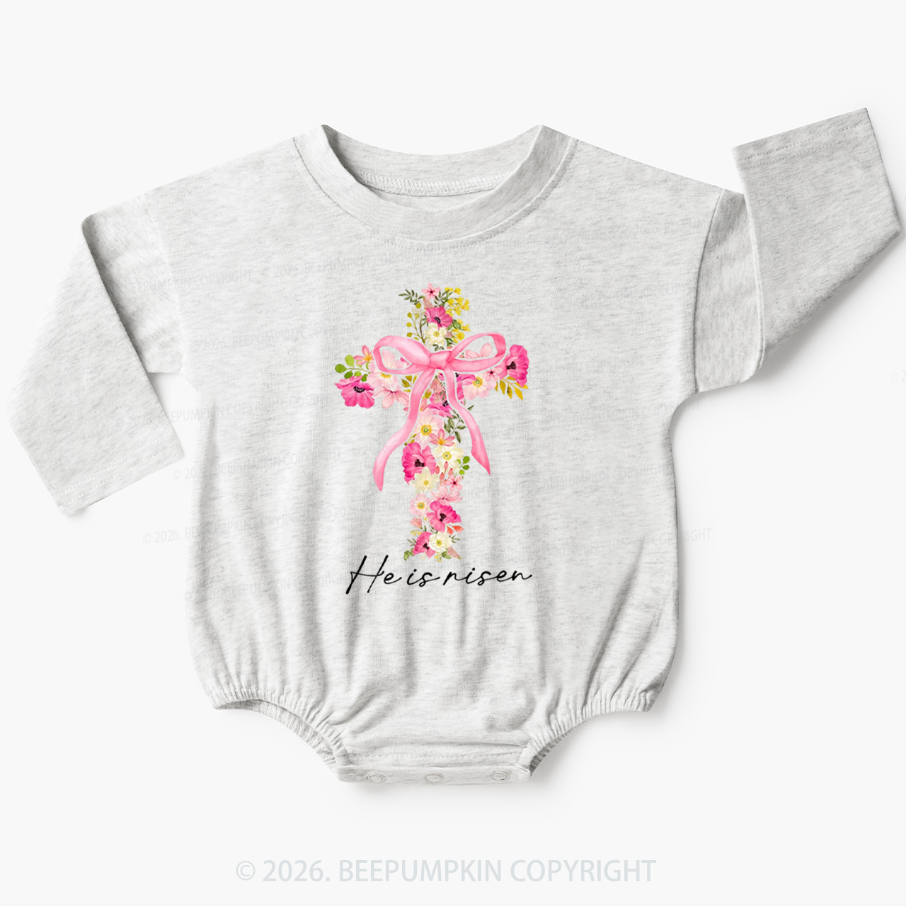 He Is Risen Easter Floral Baby Bubble Romper