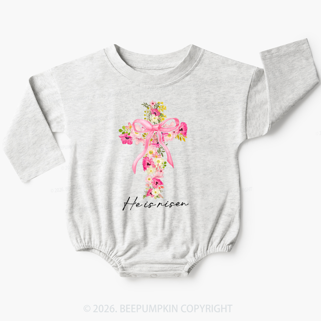 He Is Risen Easter Floral Baby Bubble Romper