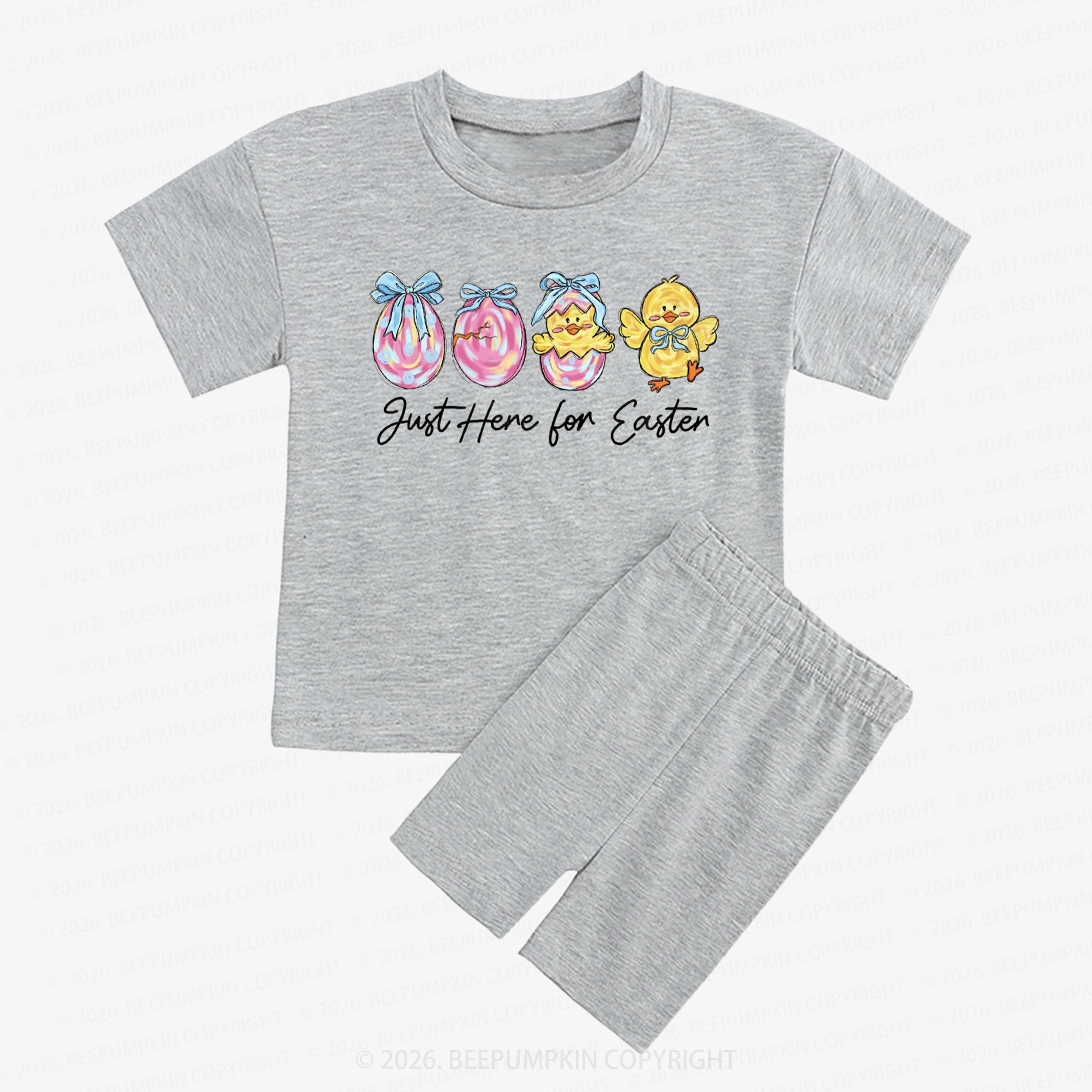 Just Here For Easter Pastel Eggs Coquette Kids Biker Shorts&Tee