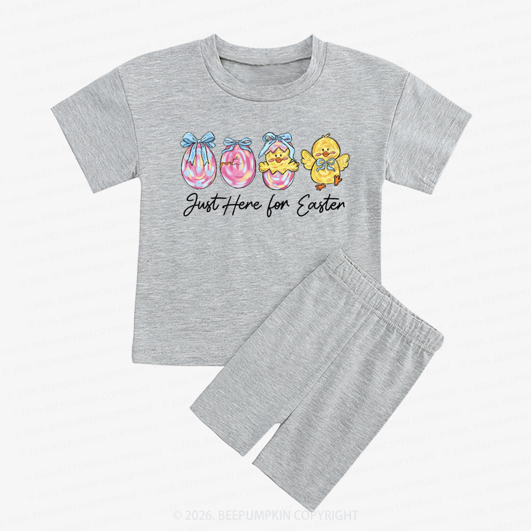 Just Here For Easter Pastel Eggs Coquette Kids Biker Shorts&Tee