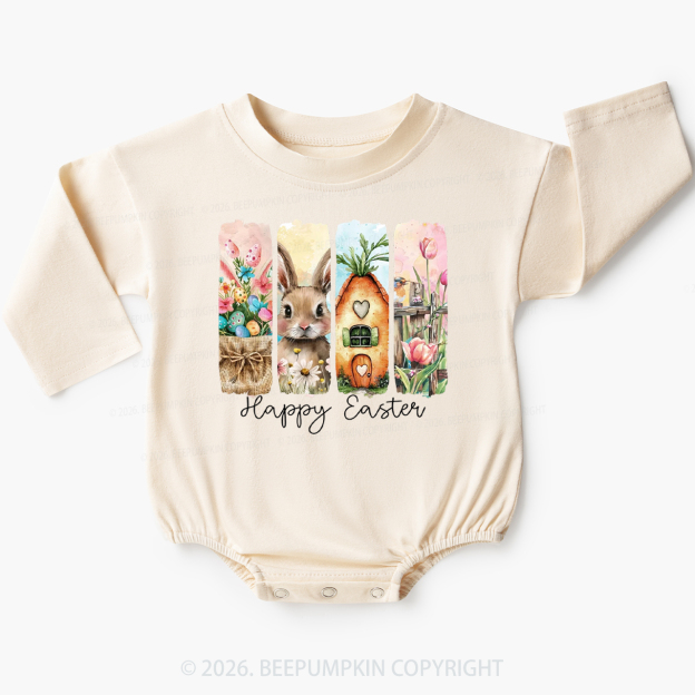 Happy Easter Floral Spring Baby Bubble Romper