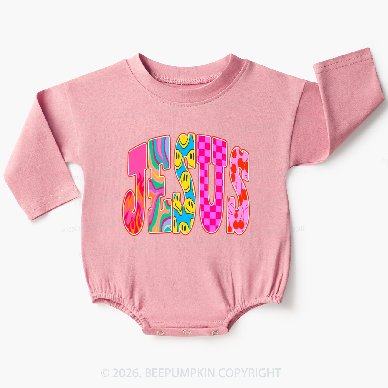 Jesus Loves Me Retro Colorful Baby Bubble Romper