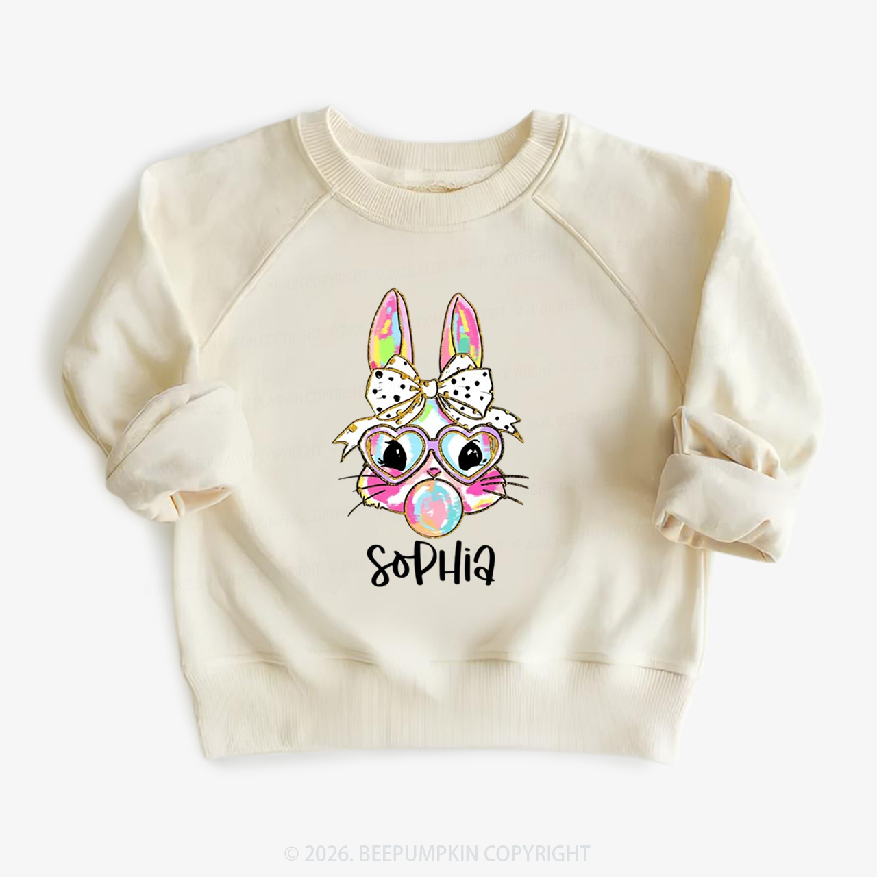 Personalized Kid Name Easter Bunny Coquette Bow Kid's Sweatshirt