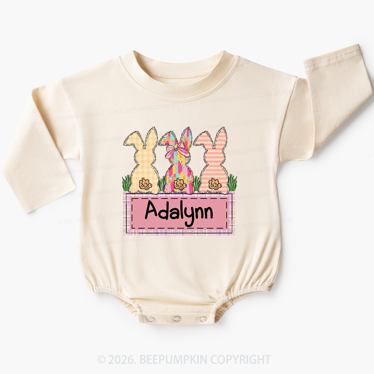 Personalized Name Retro Happy Easter Baby Bubble Romper