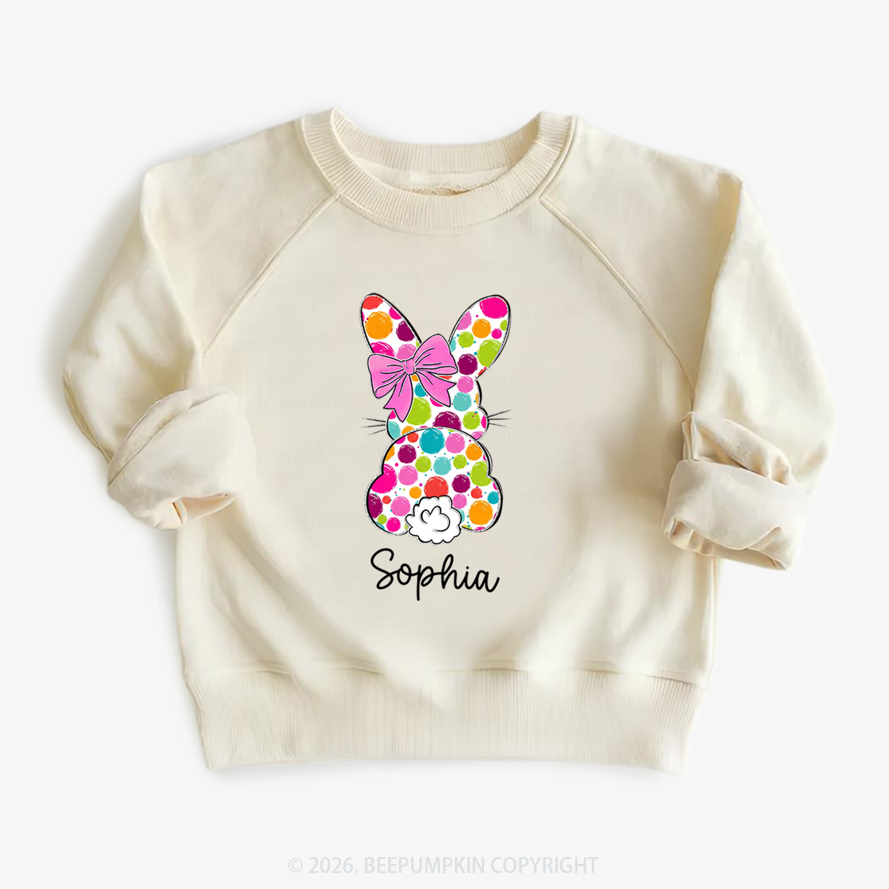 Personalized Name Easter Coquette Bow Bunny Kid's Sweatshirt