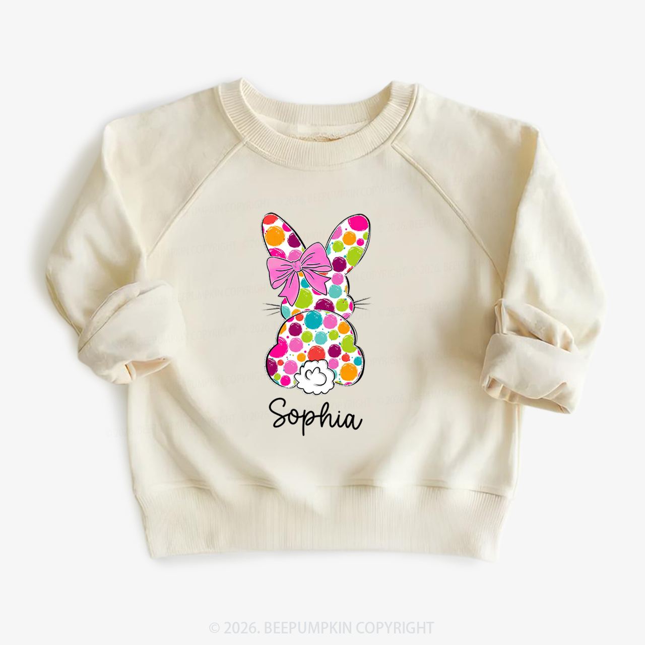 Personalized Name Easter Coquette Bow Bunny Kid's Sweatshirt
