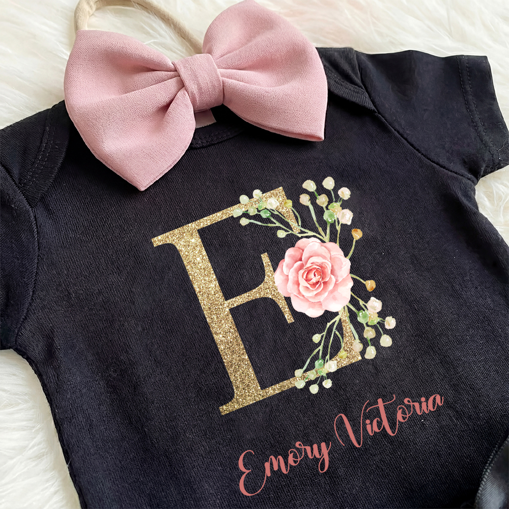 3 Pieces Personalized Vintage Black Floral Baby Girl Tutu Outfit Set