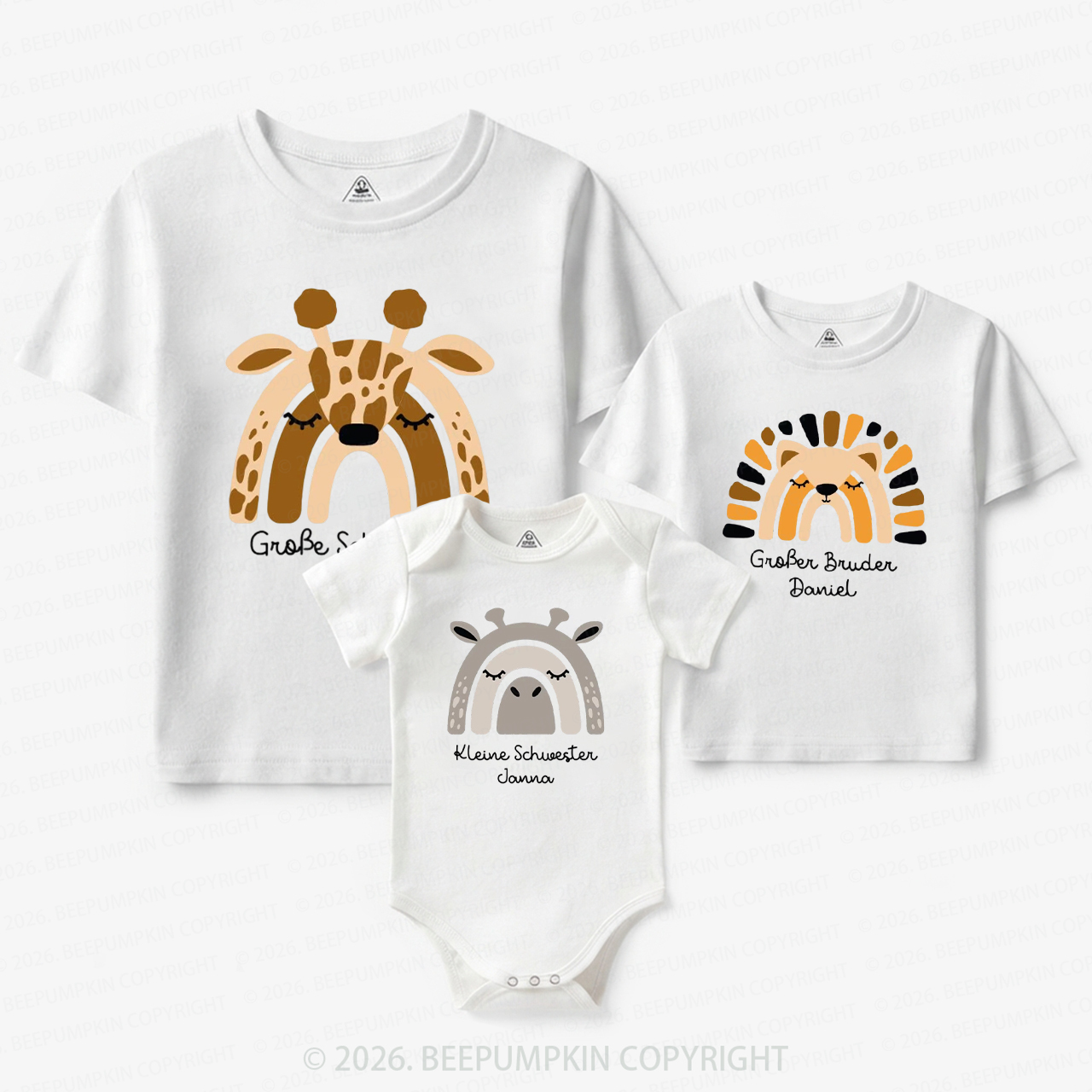 Personalized Name Cartoon Matching Tees For Siblings