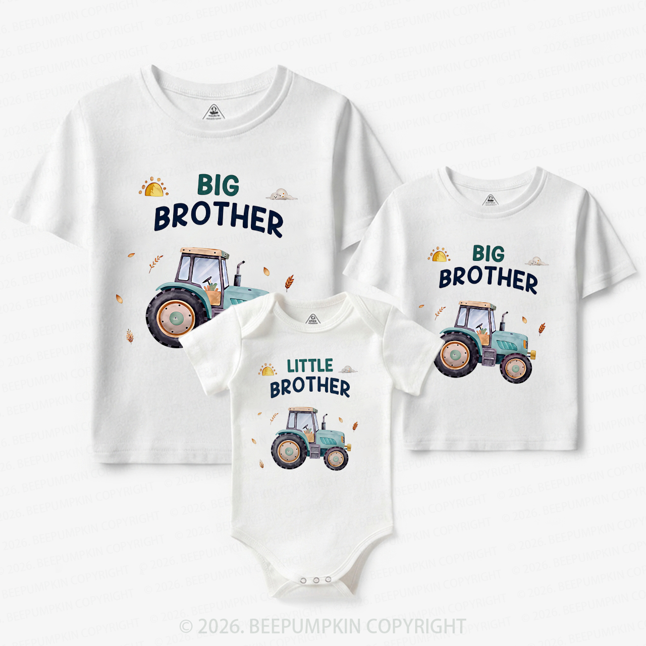 Big Brother & Little Brother Tractor Matching Tees For Siblings