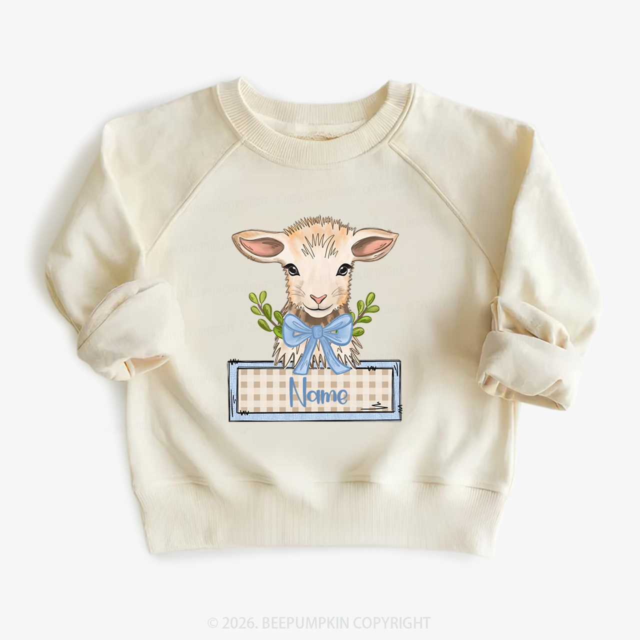 Personalized Baby Lamb With Bow Kid's Sweatshirt