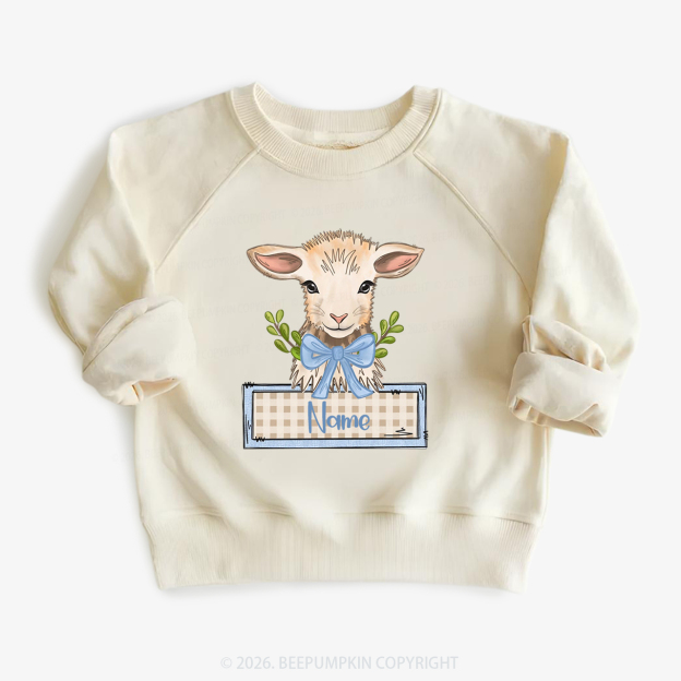 Personalized Baby Lamb With Bow Kid's Sweatshirt