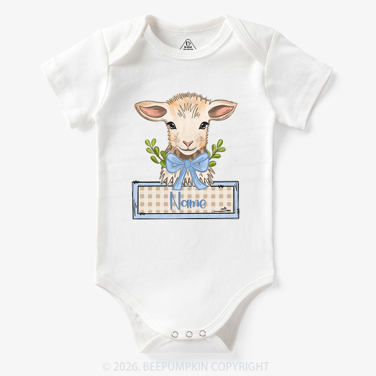 Personalized Baby Lamb With Bow Bodysuit