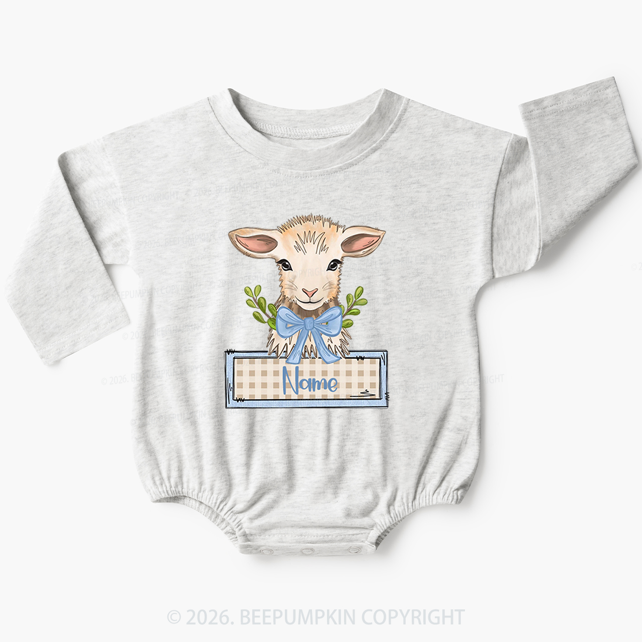 Personalized Baby Lamb With Bow Baby Bubble Romper
