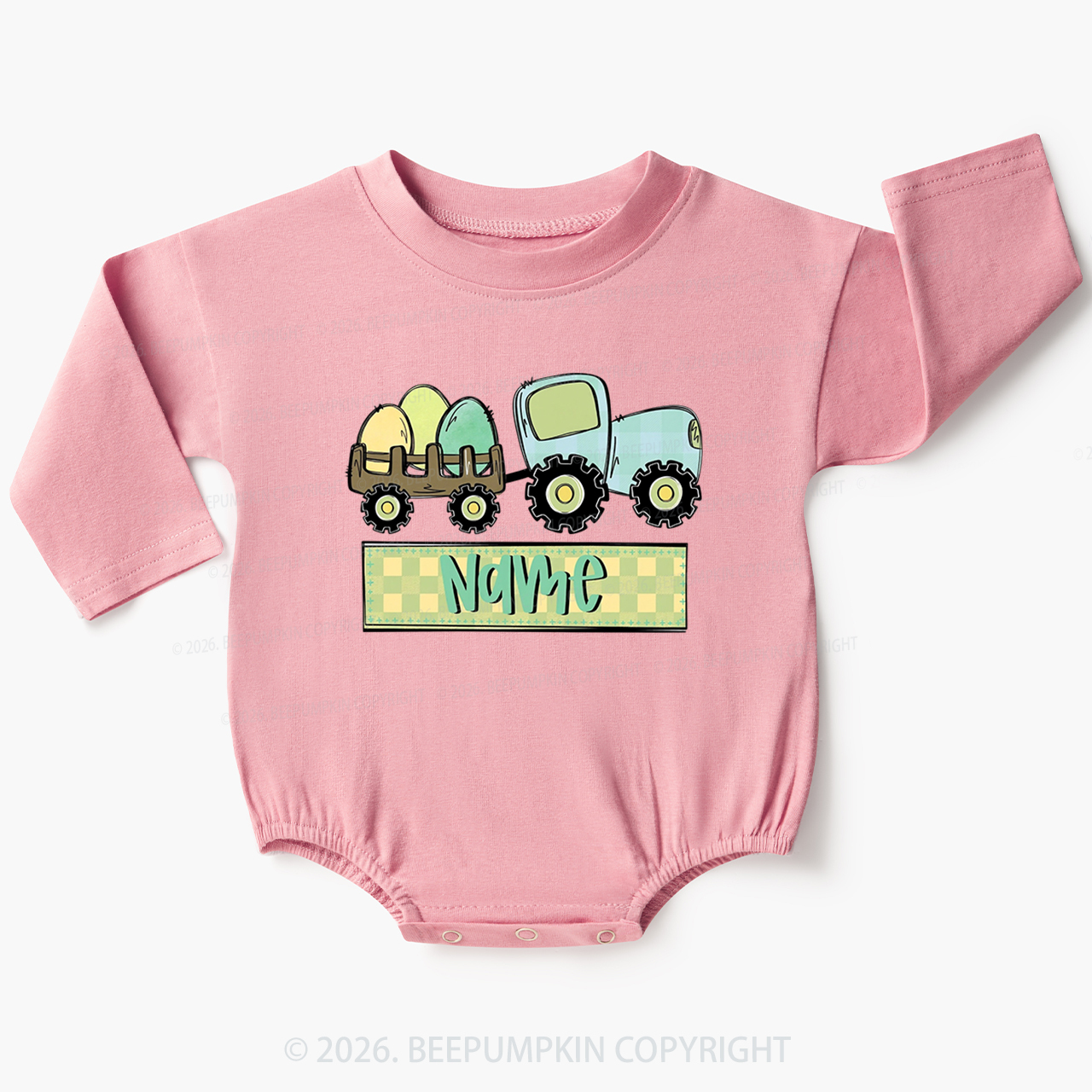 Personalized Name Easter Tractor Baby Bubble Romper